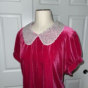 ModCloth Sweet Pink Velvet Top with Embellished Beaded Collar | Size 2X